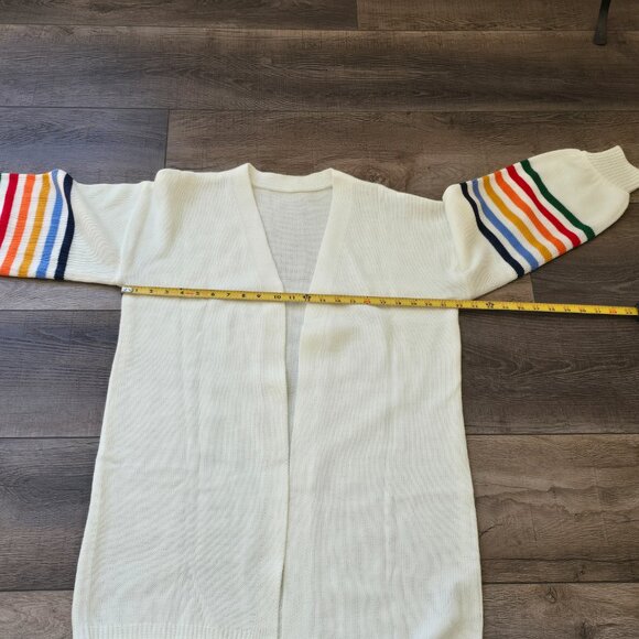 White Rainbow Stripe Cardigan, Size: M - Picture 3 of 7